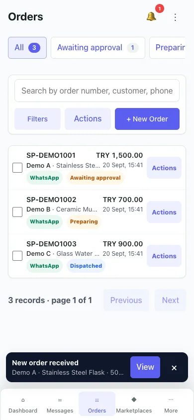 HY orders: approval, preparation and delivery